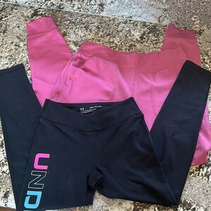 Youth Under Armour Black and Pink Athletic Leggings